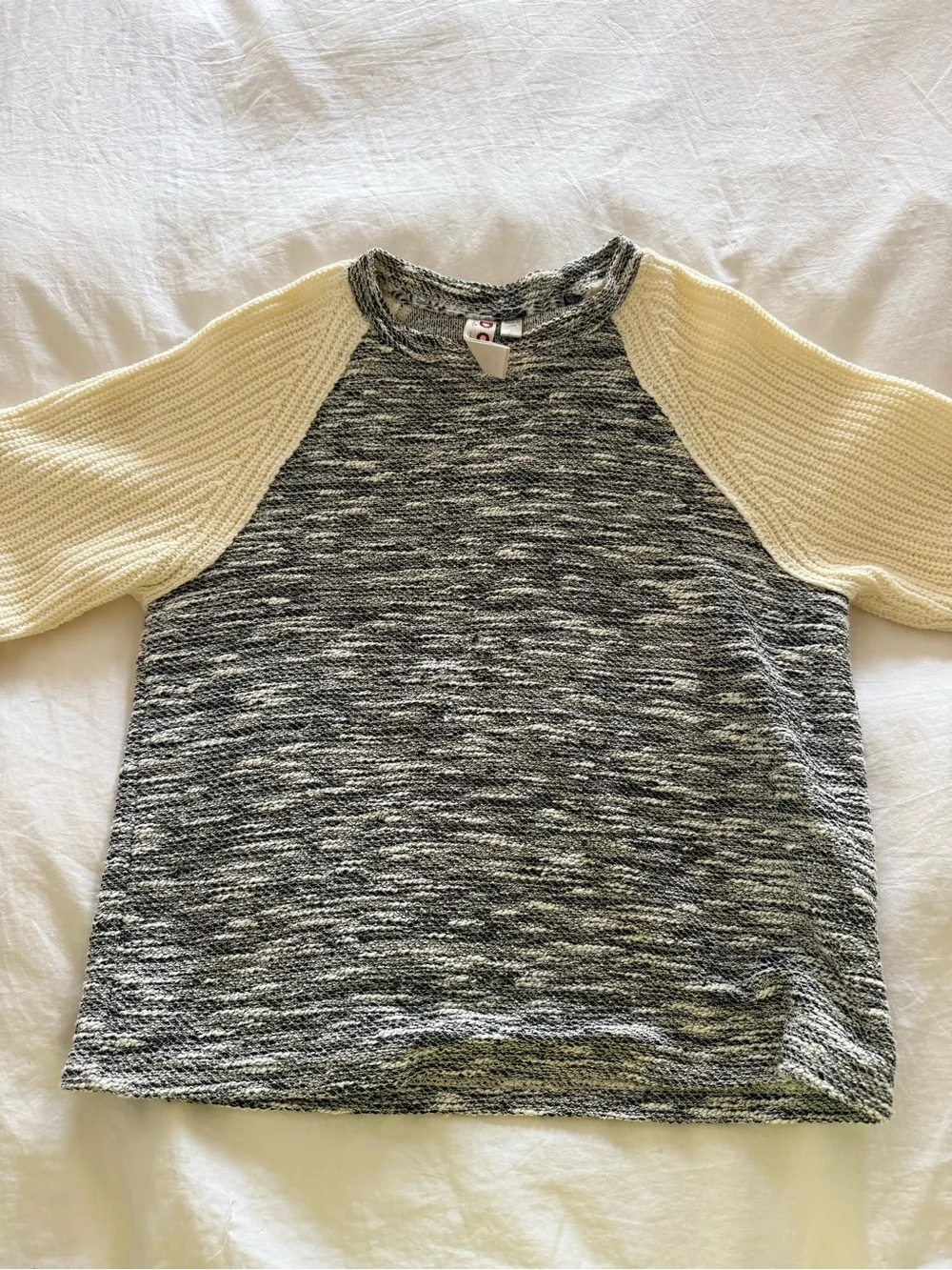 dolan Cream Bell Sleeve Raglan Sweater with Heather Gray Body - Picture 2 of 3
